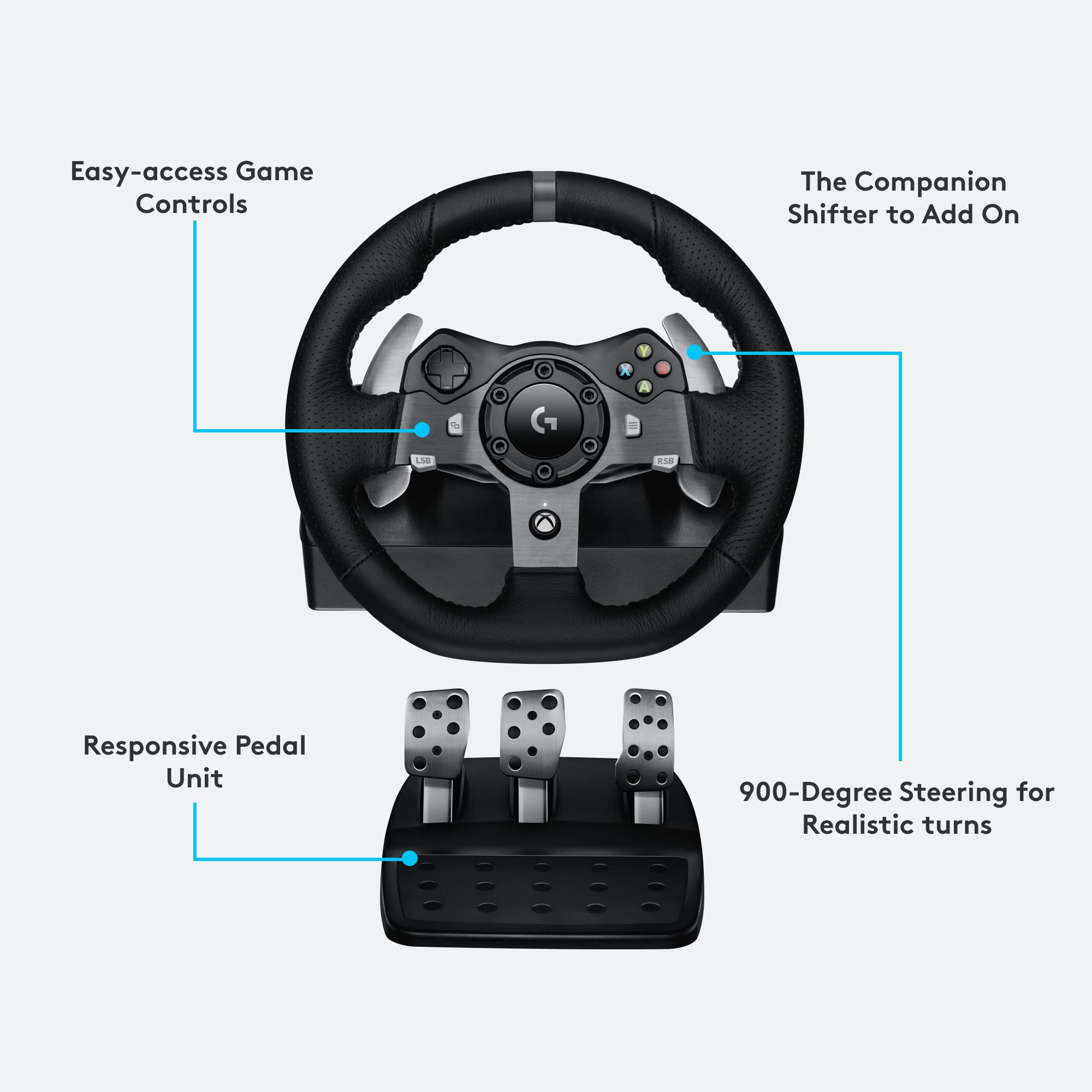 Logitech G920 Driving Force Racing Wheel and Pedals, Force